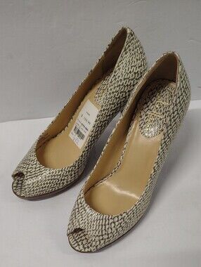 *NEW* Cole Haan Nike Air Faux Snake Print Peep-Toe Brown & Cream Heels Size 6.5